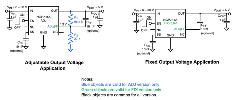 Applikations-Schaltungsdiagramm - onsemi NCP731 rauscharme CMOS-LDO-Regler